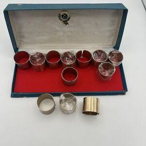 Vintage Brass Napkin Rings Set‎ Of 12 In Box 1960's MCM engraved roping